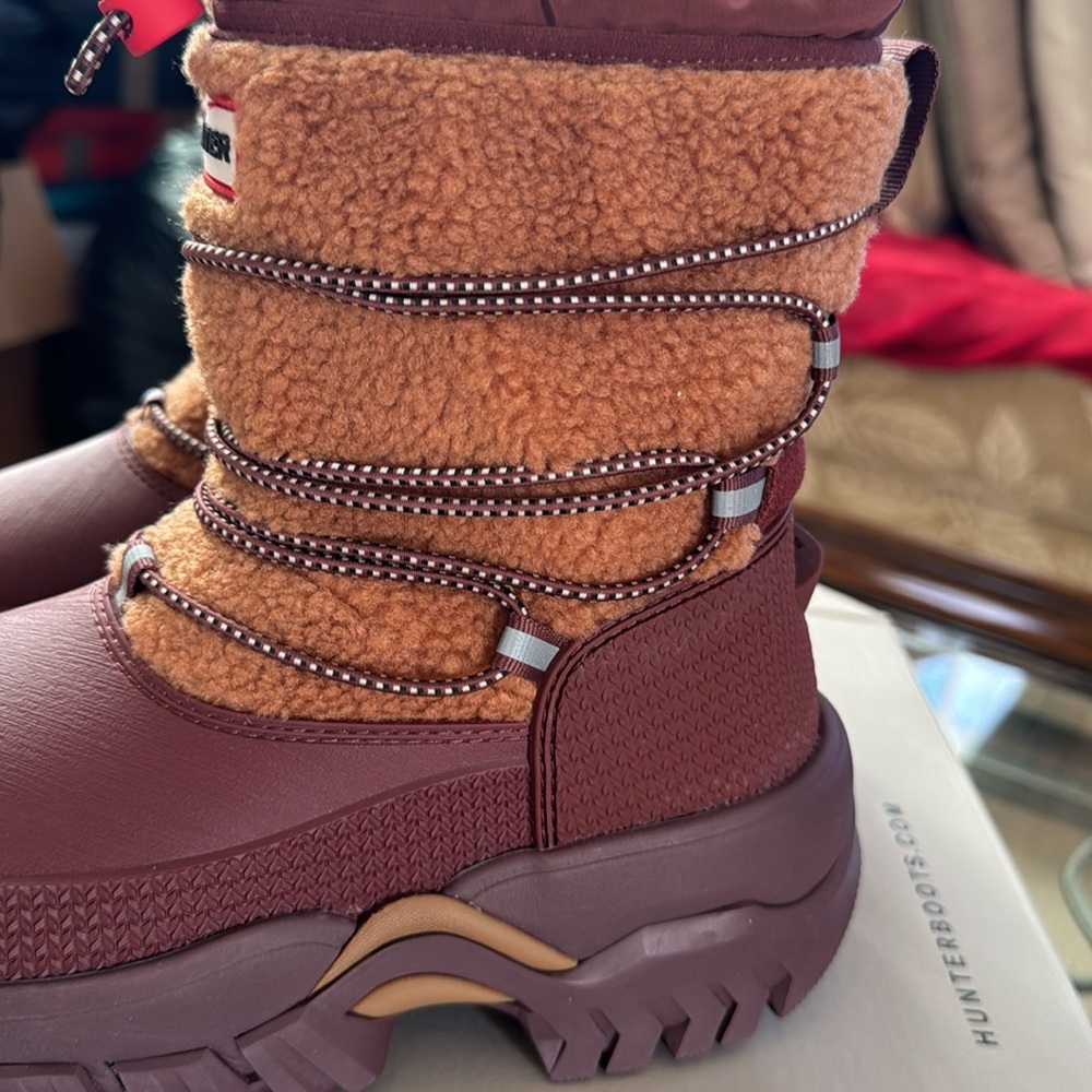 Hunter Wanderer Short Sherpa Snow Boot Mawson Creek/Muted Berry 5 women - Picture 4 of 10